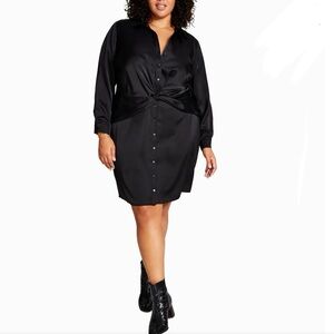 NWT And Now This Dress Black Satin Ruched Waist 2X NWT